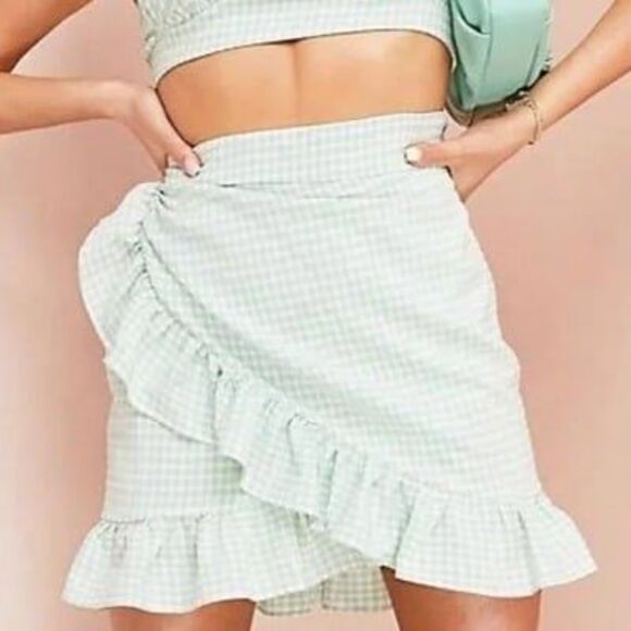 ASOS | ASOS DESIGN | Skirt with Ruffle-Gingham Print | Part of a Set | S… - Picture 3 of 8